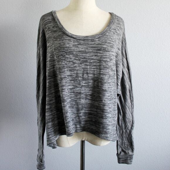 Grey Heathered Long Sleeved Cropped Sweater Size L - Picture 1 of 5